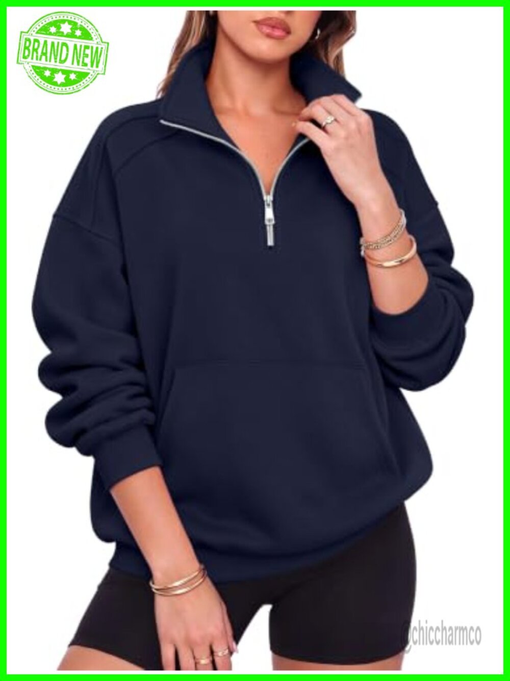 Oversized Half Zip Fleece Sweatshirt Snap Button Henley Pullover